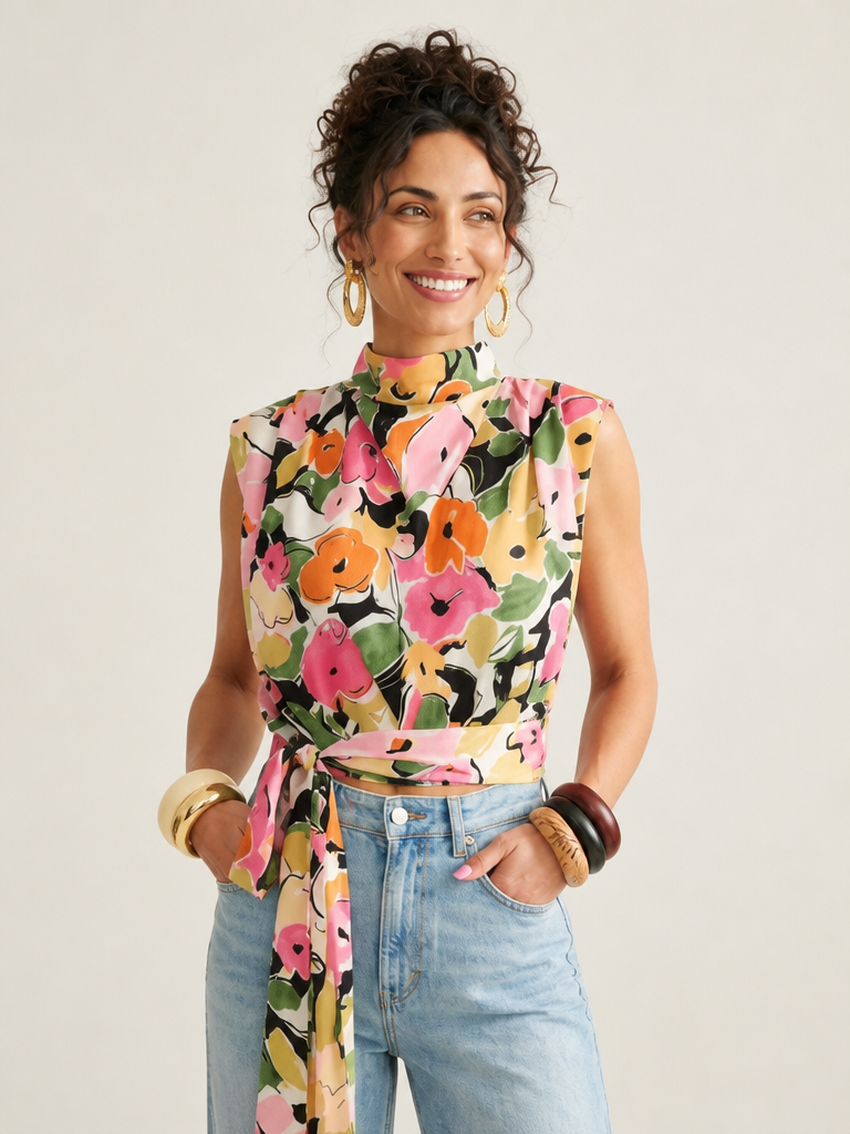 Radiant Floral Tie-Up Blouse
