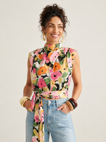 Radiant Floral Tie-Up Blouse