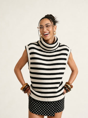 Grounded Striped Knitted Sweater Vest
