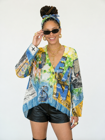 Unique Printed Tassel Knit Cardigan