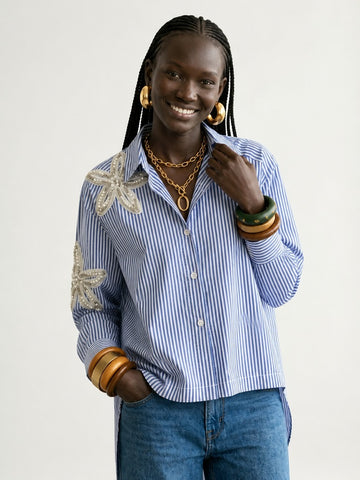 Divine Striped Beaded Floral Blouse
