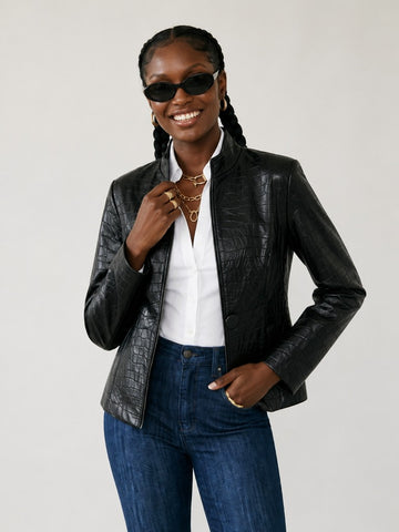Confident Croc Faux Leather Blazer