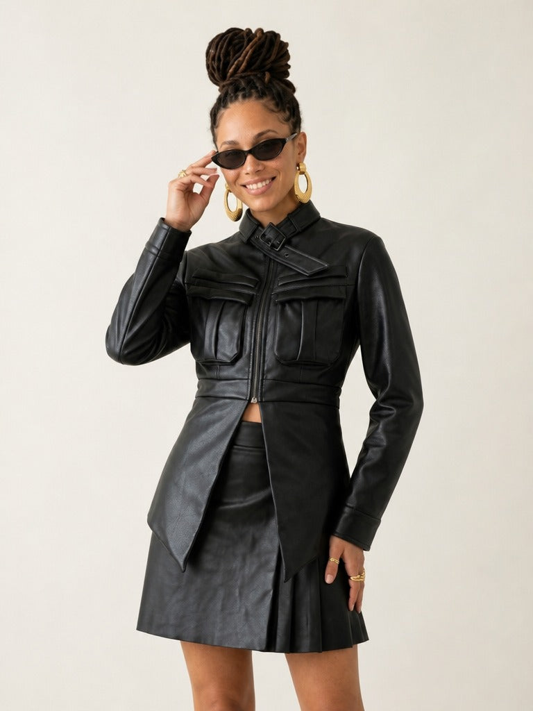 Fierce Buckle Strap Cropped Jacket
