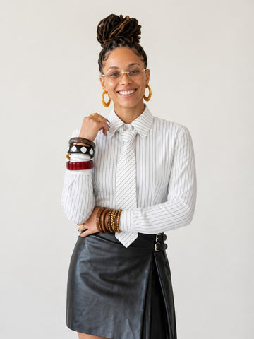 Audacious Striped Tie Long Sleeve Blouse