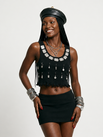 Daring Crystal Embellished Knitted Top