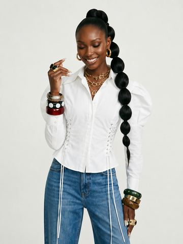 Audacious Puff Sleeve Lace-Up Blouse