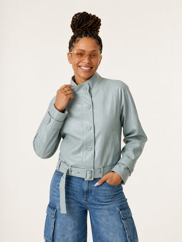 Grounded Faux Leather Bomber Jacket