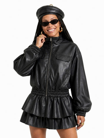 Audacious Ruffled Leatherette Jacket