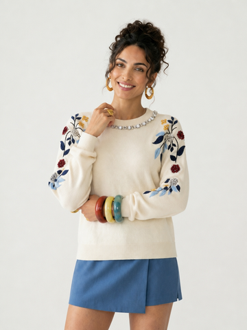 Radiant Embroidered Floral Knit Sweater