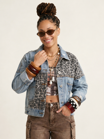 Fierce Leopard Patchwork Denim Jacket