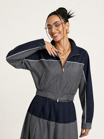 Grounded Spliced Pleated Skirt Set