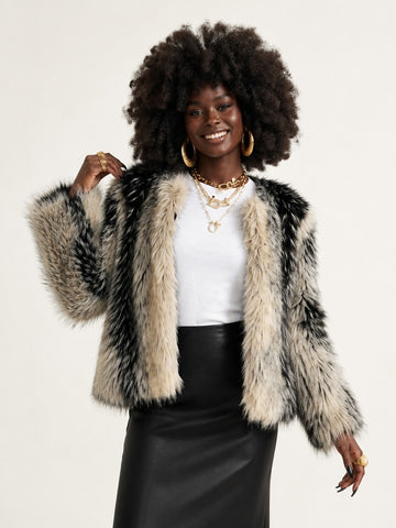Fierce Color Block Faux Fur Coat