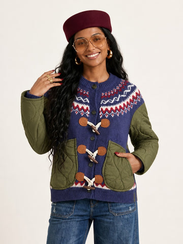 Adventurous Patchwork Knit Cardigan