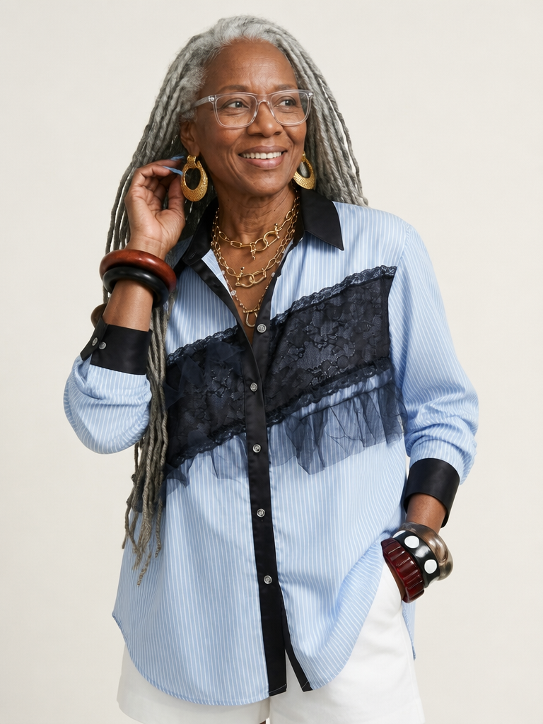 Unique Mesh Striped Blouse