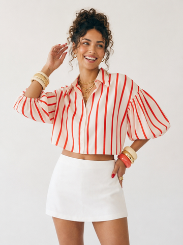 Vibrant Striped Bubble Sleeve Shirt
