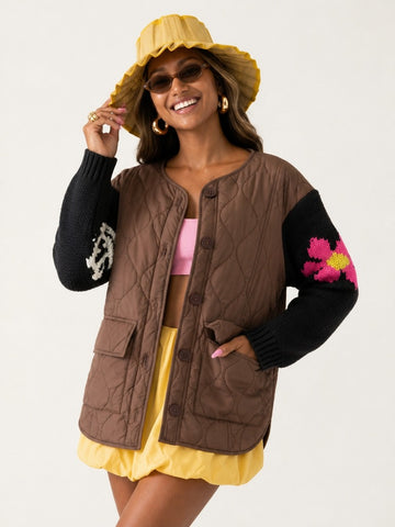 Vibrant Patchwork Knit Quilted Cardigan