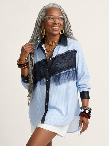 Unique Mesh Striped Blouse