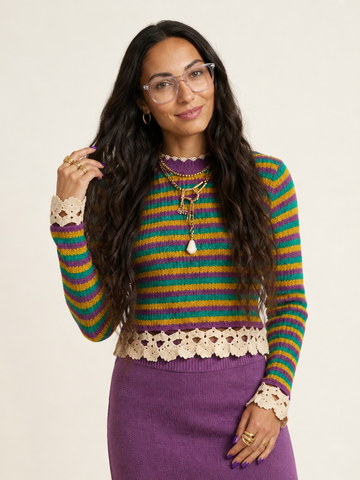 Spirited Striped Crochet Knit Top