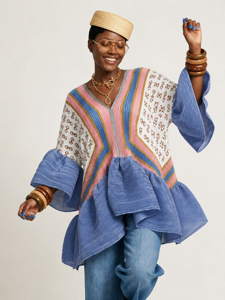 Vibrant Pleated Ruffle Top