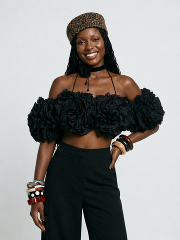 Daring Floral Off-Shoulder Cropped Vest