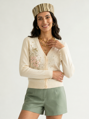 Ethereal Pearl Floral Knit Cardigan