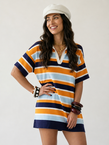 Vibrant Knitted Striped Mini Dress