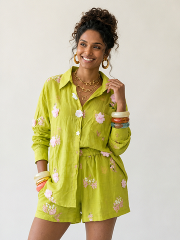 Vibrant Embroidered Loose Two-Piece Skirt Set