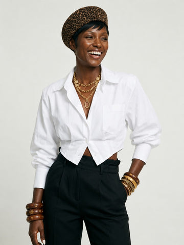 Confident Cropped Long Sleeve Blouse