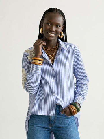 Divine Striped Beaded Floral Blouse