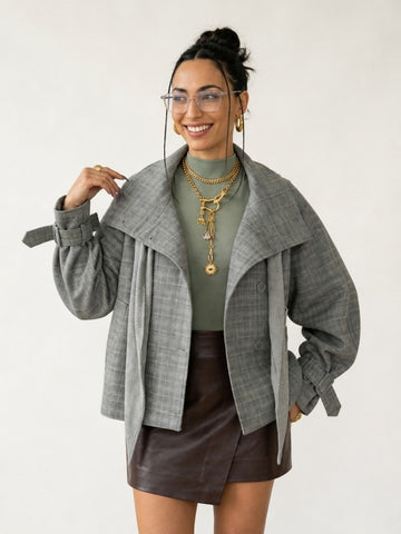 Grounded Plaid Oversized Trench Coat