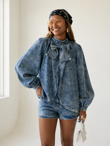 Confident Washed Denim Bow Jacket