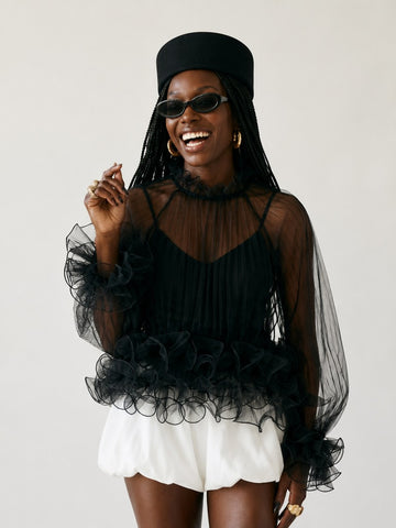 Audacious Ruffled Mesh Blouse