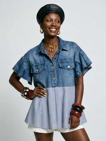 Wild Heart Patchwork Denim Blouse