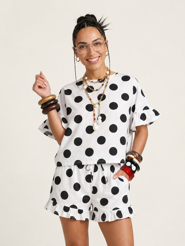 Vibrant Ruffled Polka Dot Set