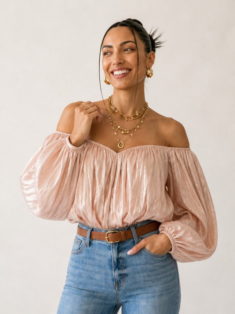 Radiant Shirred Off-Shoulder Blouse