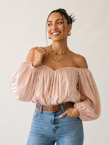Radiant Shirred Off-Shoulder Blouse