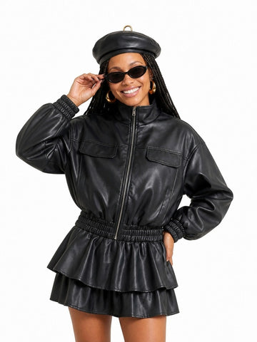 Audacious Ruffled Leatherette Jacket