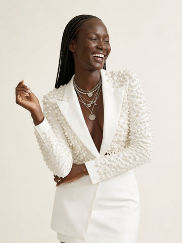 Radiant Pearl Beaded Mini Skirt Set