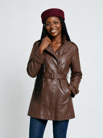 Confident Double Breasted PU Jacket