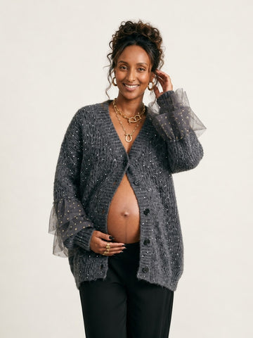 Celestial Sequin Ruffle Knit Cardigan