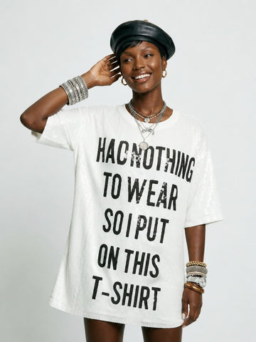 Audacious Sequined Letter Loose T-Shirt
