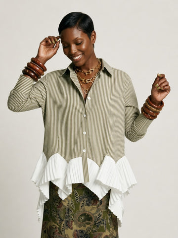 Elegant Striped Ruffled Blouse