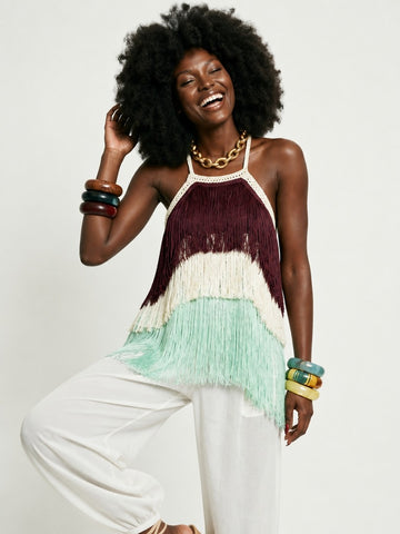 Free Spirit Fringe Halter Blouse