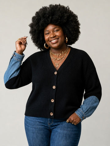 Unique Patchwork Denim Knit Cardigan
