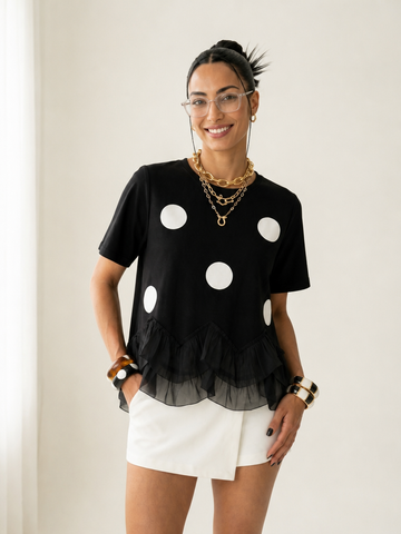 Daring Polka Dot Ruffled T-shirt