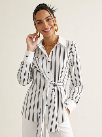 Confident Striped Belted Blouse
