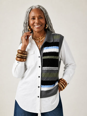 Unique Patchwork Knit Long Blouse