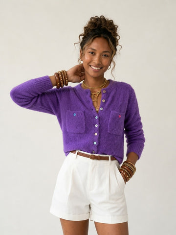 Vibrant Rainbow Buttoned Knit Cardigan