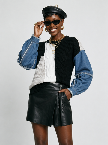 Audacious Denim Knit Patchwork Sweatshirt