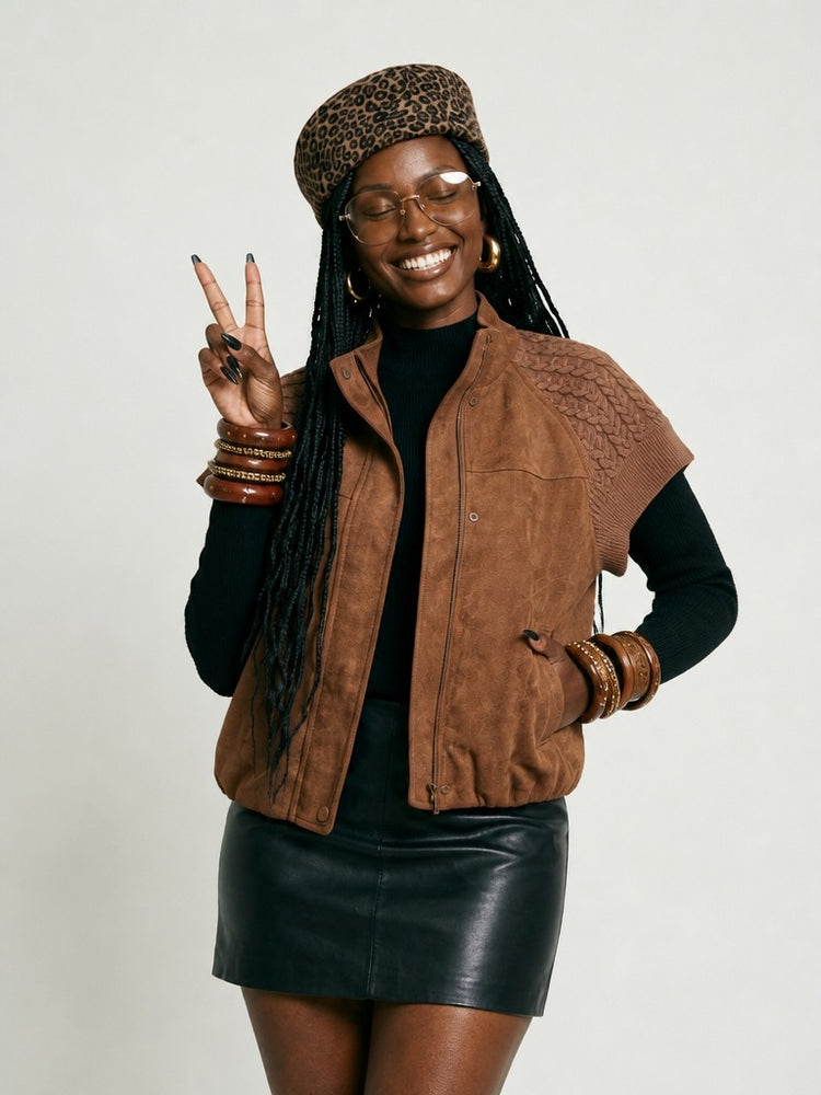 Grounded Faux Suede Knitted Vest